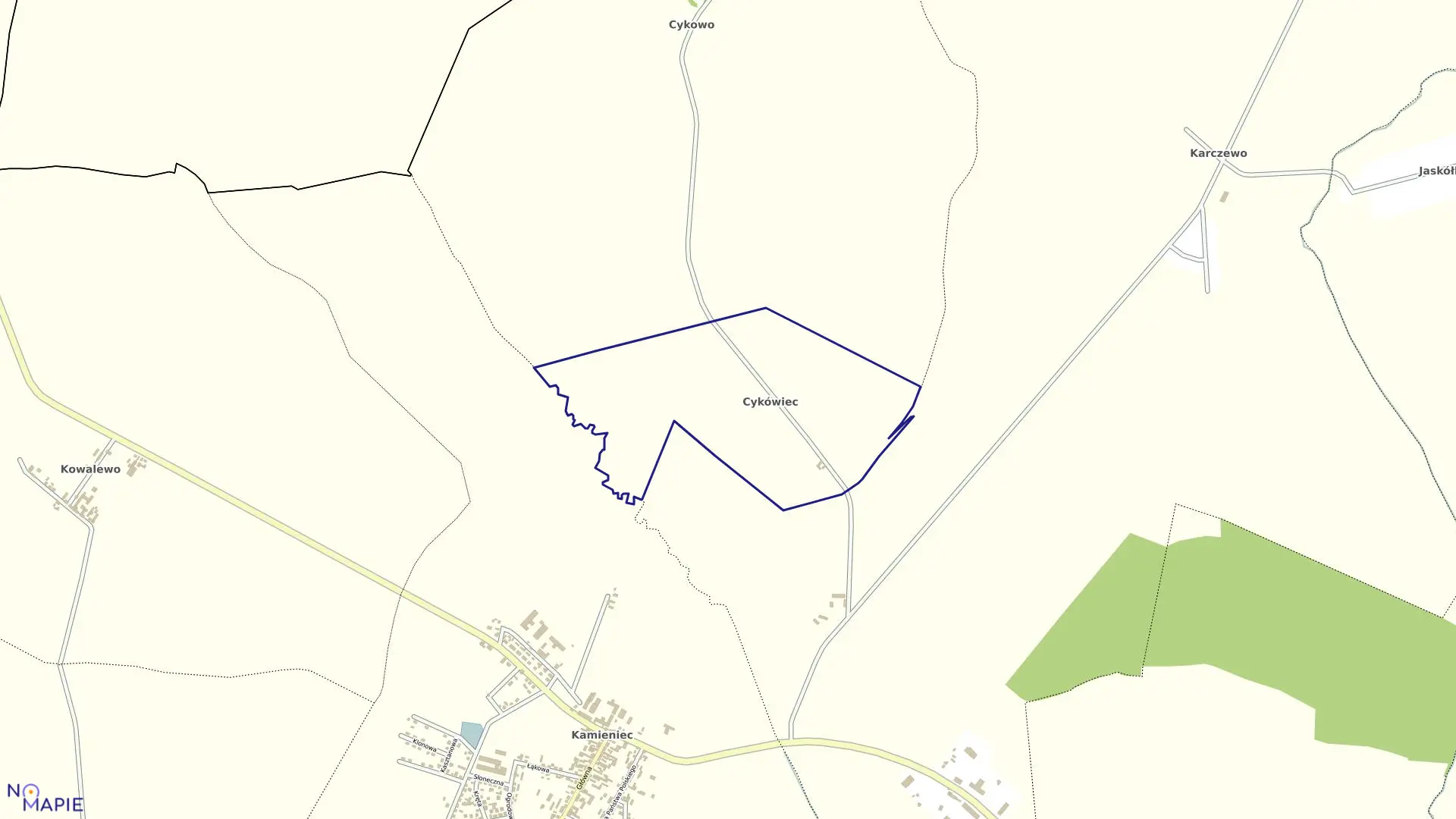 Mapa obrębu CYKÓWIEC w gminie Kamieniec