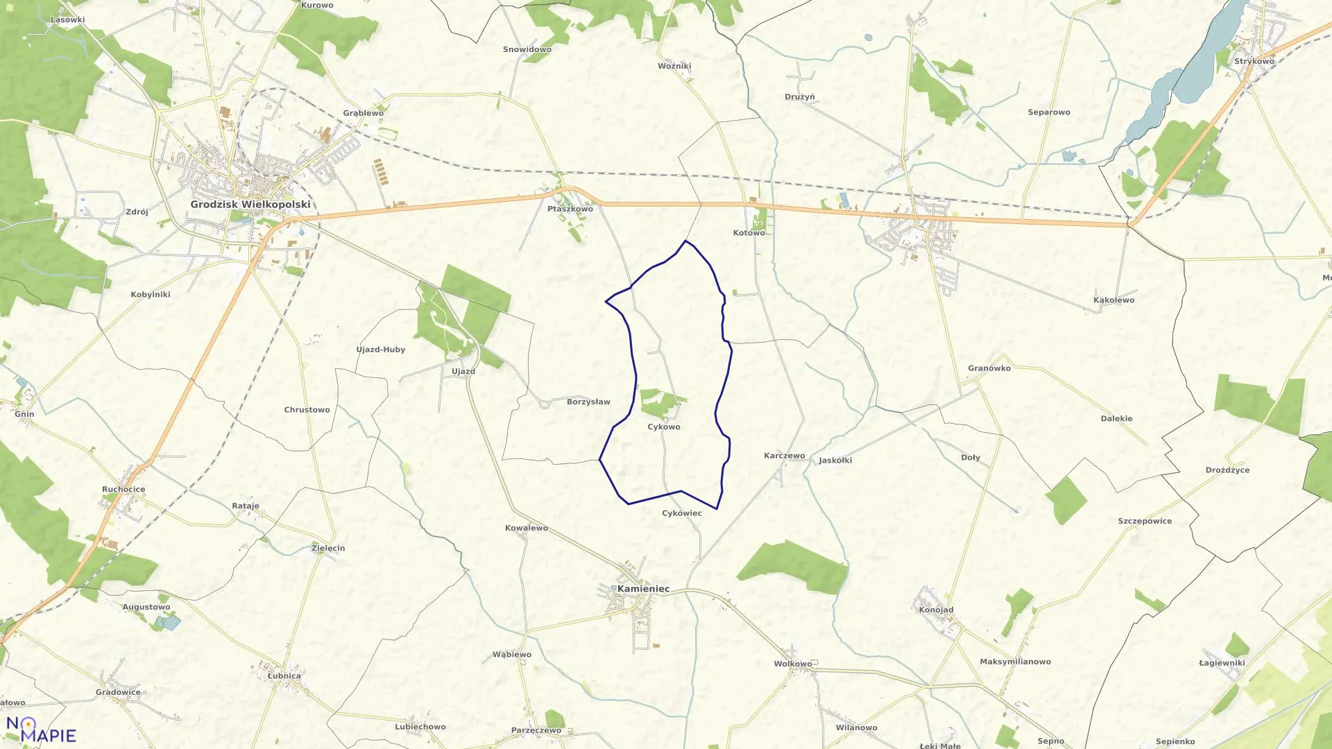 Mapa obrębu CYKOWO w gminie Kamieniec