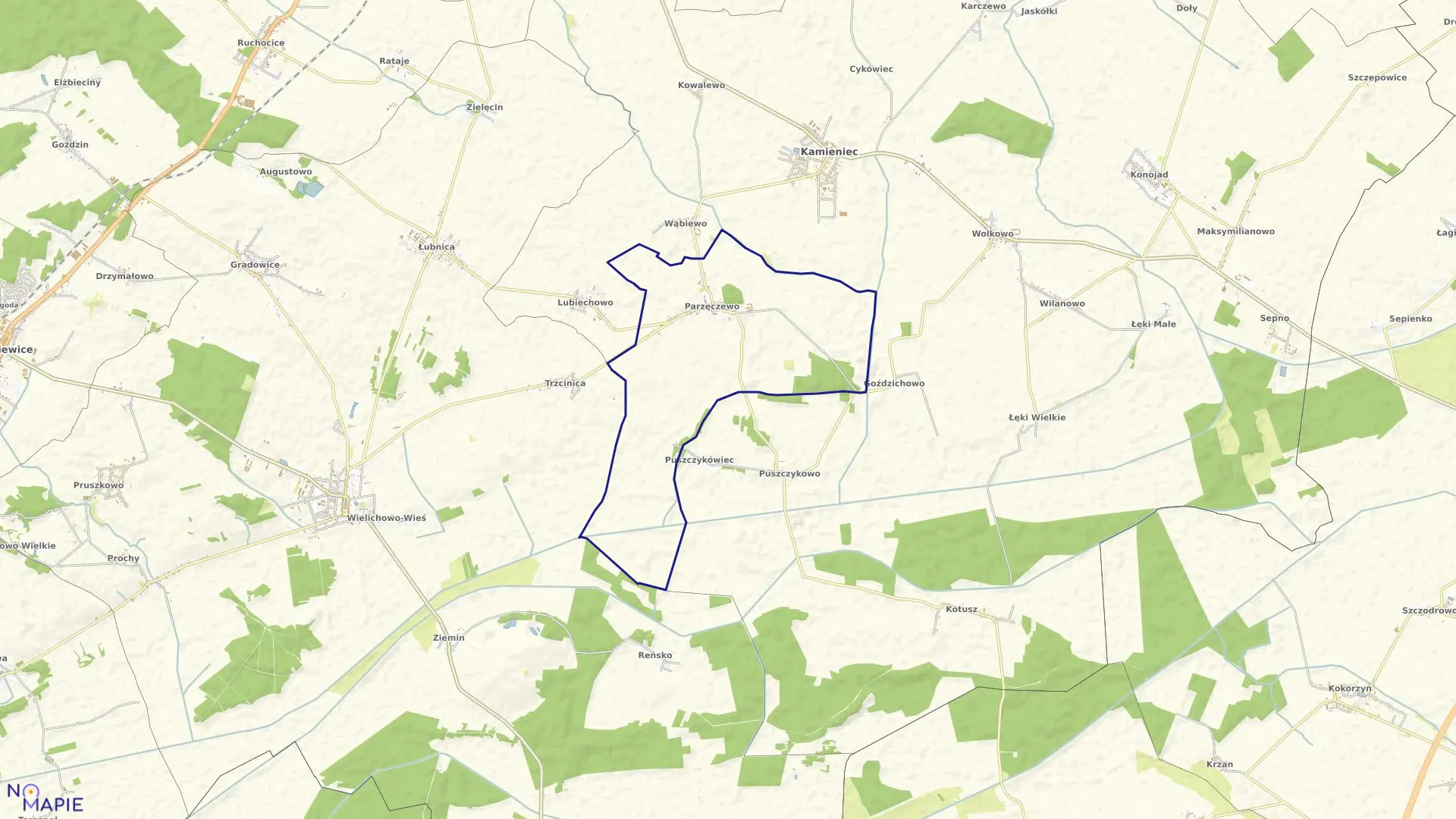 Mapa obrębu PARZĘCZEWO w gminie Kamieniec